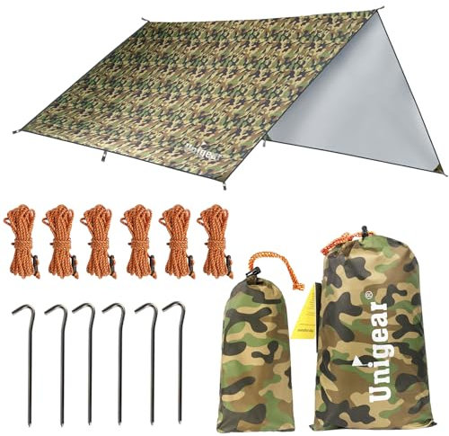 Unigear Tarp Rain Fly Tarp Waterproof Tent Cover Hiking Shelter Foldable Lightweight Waterproof for Camping and Protection Against Rain, Snow and Sun