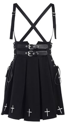 XKBHYD Jupe plissée gothique punk noire pour femme - Taille haute - Boucle à lacets - Mini jupe Harajuku - Bretelles spaghetti, Noir (02), XXL