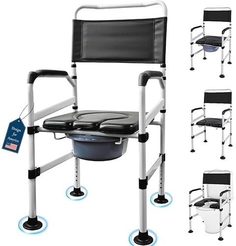 EOSPRIM Toilettenstühle höhenverstellbar, Toilettenstuhl fahrbar für senioren, Toilettensitzerhöhung mit Armlehnen, WC Sitzerhöhung für Senioren, Duschstuhl, Duschstuhlsitz mit Armlehnen