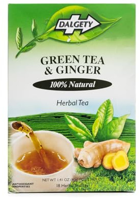 Dalgety Green Tea & Ginger Herbal Infusion – 6x40g Cartons (Total 108 Teabags) - 100% Natural, Caffeine Free Tea –Packed with Unique Health Benefits (6 Pack)
