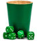 Waldfelsen® Echtleder Würfelbecher (9 cm) mit 6 Holzwürfeln (16 mm) aus Buchenholz Lederbecher Würfelset Augenwürfel Spielwürfel (Farbe: Grün)