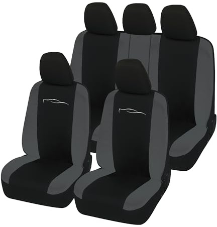 Rebeca Shop Coprisedili per auto universali - Racing LS01 - schienali posteriori con 2 zip - airbag compatibili, 210 Gabardine (Nero/Grigio, Posteriori in tinta con anteriori)