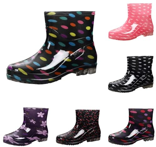 ZYPAINIY Damen Kurze Gummistiefel Halbhoch Leicht wasserdichte Gummistiefel Bunt Gummi Gummistiefeletten rutschfeste Ohne Absatz Stiefeletten