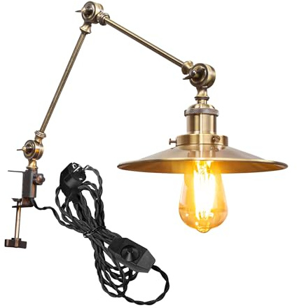 FSLiving Retro klämlampa, 1 förpackning lä med 2,5 m kabel, dimbar brons sänglampa, ögonvård skrivbord för kontor hemmabruk, E27 lamphållare – TB2773BRN