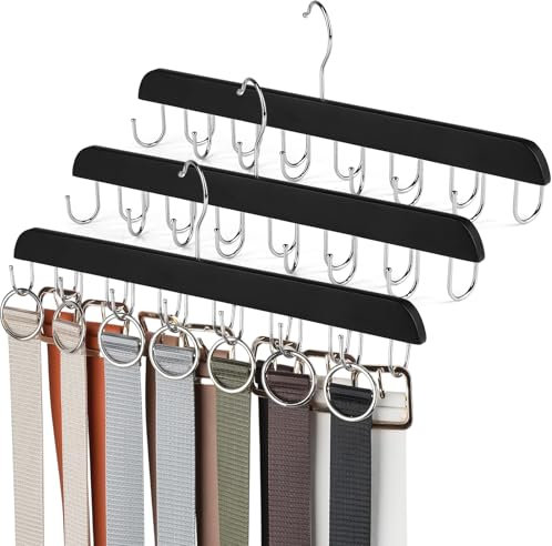 3 Stück Gürtelaufhänger, Gürtelhalter Kleiderschrank mit 14 Haken, 360° Drehbarer Stabiler Gürtelbügel, Platzsparender Gürtel Aufbewahrung für Krawatten, Gürtel, Schals, Tücher, Tanktops