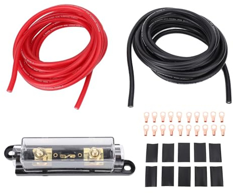 Cable de Alimentación de Aluminio Revestido de Cobre de 8 AWG y 20 Pies con Transferencia de Señal Estable y Eficiente, con Caja de Fusibles de 100 A para Auto, RV y remolque.