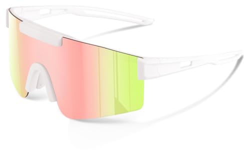 konqkin Cycling Glasses-Sports-Sunglasses-Mens-Womens-Polarised-white pink
