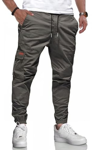 LIUPMWE Pantaloni da Lavoro Uomo Pantalone Cotone Casual Sportivi Pantaloni Slim Fit Jogging Uomo con Coulisse Elastico in Vita con Tasche S-XXL