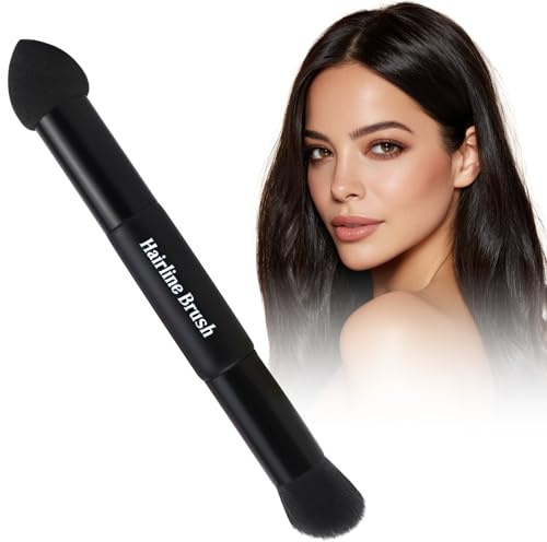 VOLLUCK Dual-Ended Hairline Powder Brush, 2-in-1 Travel Makeup Brush Set with Sponge & Root Angled Concealer/Contour Tip for Seamless Blending Root Touch Up, Soft, Easy to Color