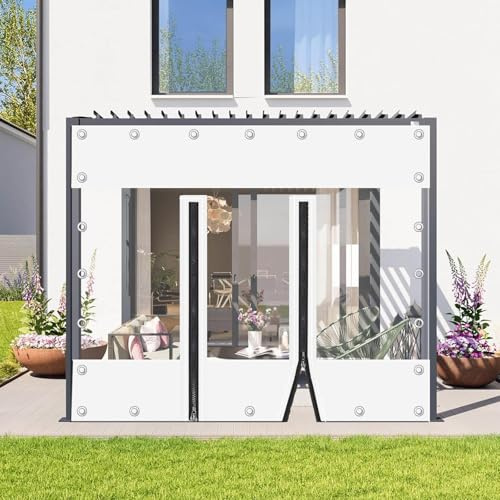 Rideau De Bâche Imperméables Transparente,Avec Œillets,Panneaux Latéraux en Bâche Étanche Claire Blanche Avec Fermetures Éclair,Rideaux D'extérieur,Résistant Aux Intempéries,2Zips-3.5×2m(11.5*6.6ft)