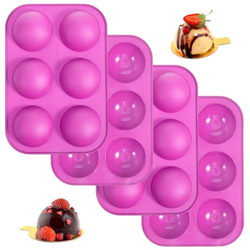 Classicseali Lot de 4 moules à pralines en silicone, forme demi-sphère, moule en silicone pour cuisson américaine, moule rond en silicone pour la fabrication de dôme, chocolat, mousse, gâteau, gelée