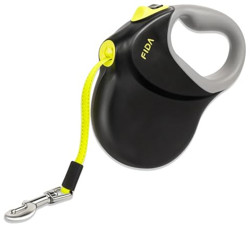 Laisse Chien Enrouleur, Laisses Rétractables, Laisse Flexible, Jusqu'À 50kg, Ruban en Nylon avec Coutures Réfléchissantes pour Moyen Et Grand Chiens pour Promenade, 8m, Noir Et Jaune