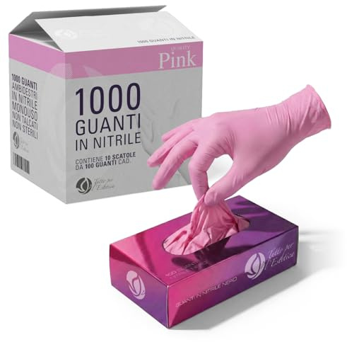 Guanti Nitrile M Rosa Monouso - 1000 PEZZI - Guanti in Nitrile Senza Polvere, Anallergici - Guanti Usa e Getta Nitrile Resistenti per Uso Professionale, Estetista, Pulizie | Superficie Microruvida