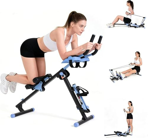 TOUSAINS 3 in 1 Rowing Machines, Folding Ab Machine with Cable System, Abdominal Trainers for Abdominal Workout, 4-Level Height & 2 Resistance Levels, Core Trainer