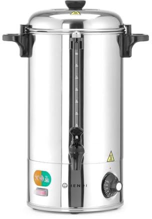 HENDI Heissgetränkespender, Einwandig, für Glühwein und kochendes Wasser (nicht für Kakao), Temperatur stufenlos regelbar 94-99°C, Trockenkochschutz, 9L, 230V, 2200W,340x227x(H)468mm, Edelstahl