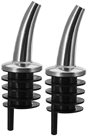 Westmark 2 Spirituosen-/Öl-Ausgießer für Flaschen, extra kurz, mit Luftröhrchen, Metall/Messing, nickelfrei, Kunststoffkorken, Classic Gastro, Silber/Schwarz, 43722280