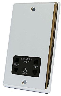 AET CPCSHABL 115/230 V 2-Gang Classical Chrome Polished Shaver Socket with Black Insert