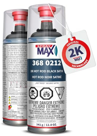 SprayMax 2K Topcoat Hot Rod Satin Black | 2K Automotive Satin Black Spray Paint for Cars, Metal & Plastic | Durable Semi-Gloss Finish, Chemical & Weather Resistant | Professional Grade 12 oz