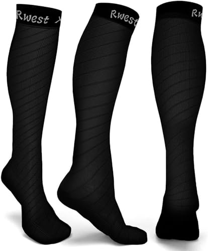 Rwest X Medias de Compresion, Calcetines de compresión Mujer y Hombre 18 mmHg para Running,Ciclismo, Deporte, Trotar, Correr, Volar, Viajar