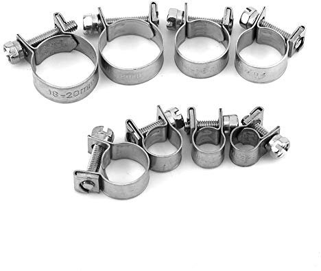 FTVOGUE 10 unids Acero Inoxidable Mini Línea de Combustible Tubería Manguera Abrazadera Clip 6mm-20mm Tamaño Opcional(11-13Mm)