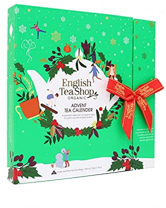 English Tea Shop Book Style Green Advent Calendar | 25 Pyramid Tea Bags | 50g