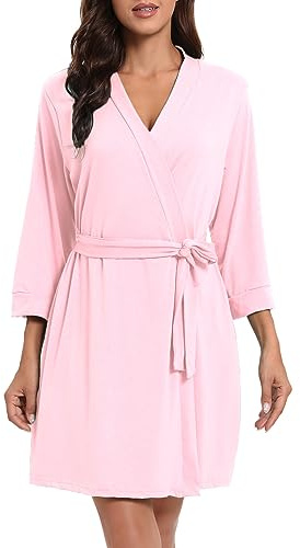 MAGIC ARMOR Peignoir léger à manches 3/4 pour femme - Vêtement de nuit - Kimono - Peignoir de sauna avec col en V profond - Pyjama - S-XXL, Rose, XL