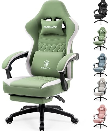 Dowinx Gaming Chair With Pocket Spring Cushion and Footrest - Ergonomic Fabric PC Chair for Office, 150 kg Load Capacity, Green