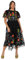 Maya Deluxe Women's Ladies Midi Dress Black Short Puff Sleeves Round Neck Floral Embroidered Open Back Tie A-line Occasion Evening, 10