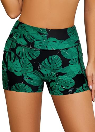 Short de Bain Femme Bas Maillot de Bain Shorty Taille Haute Bikini de Plage avec Poche Séchage Rapide Conseil