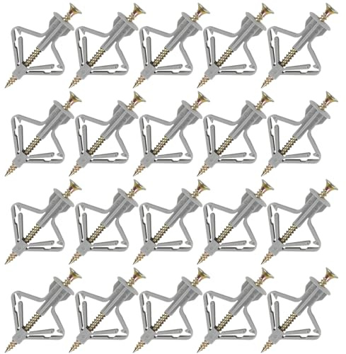 Auvotuis 20 tasselli per cartongesso con viti, tasselli autoperforanti per pareti cave a farfalla, kit di tasselli in plastica resistente, per installazione di tende in cartongesso (grigio)