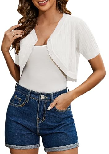 Totatuit Womens Short Sleeve Bolero Shrug Sheer Open Front Cropped Cardigans Crochet Wedding Shrugs for Dresses