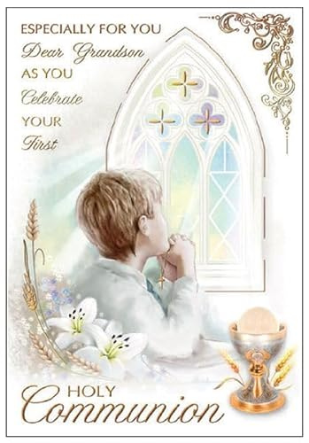 1st Holy Communion Greeting Card Grandson Symbolic Boys