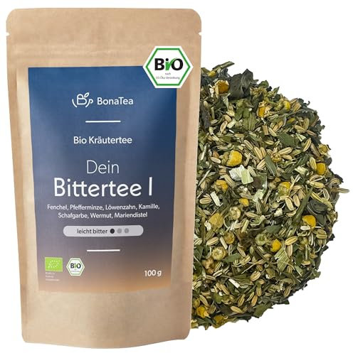 BIO Bittertee mit Löwenzahn, Wermut, Mariendistel und weiteren leckeren Bitterkräutern - Bitterstoff Kräutertee 100g Intensität: Leicht