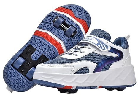 Mateju Zapatos con Ruedas para Niños y Niñas - Deportivas Skateboard Sneakers con Ruedas Retráctiles - Zapatillas de Gimnasia para Chicos y Chicas - 35 EU Azul