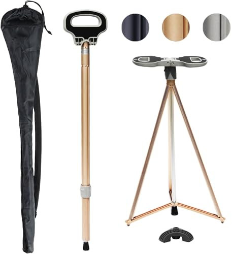 ALEVMOOM Gehstock mit Sitz, Tragbarer Gehstock Klappbar mit Tragetasche,Sitzstock für Erwachsene und Senioren Maximale Belastung 200 kg für Outdoor-Reisen