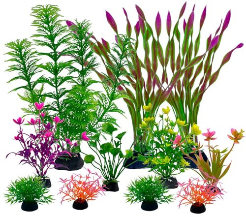 Mikiuly Décoration pour Aquarium - 11 Pièces de Plantes Artificielles en Plastique Vert - Ornements pour Poissons