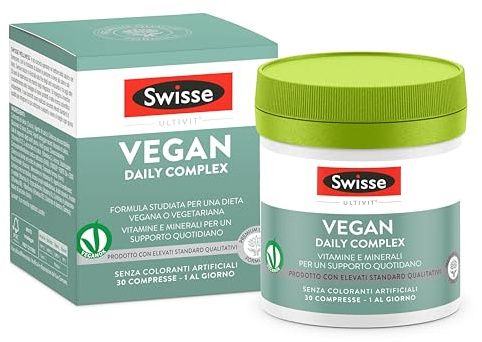 SWISSE Vegan Daily Complex- Integratore Multivitaminico Vitamine e Minerali, Supporto Nutrizionale per Dieta Vegana e Vegetariana con Vitamina D C, Zinco e Altri Integratori 30 Compresse Made in Italy