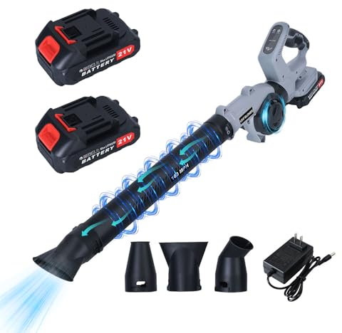Shienfir Laubbläser Akku, 260 km/h 21V Akku Laubbläser, Akku Laubbläser mit Akku und Ladegerät, 17000RPM 3-Gang Geschwindigkeit, 3 Blasdüsen, mit 2 1500 mAh Akku, für Garten,Schneeräume Grau