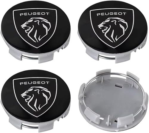 dzggs 4 Piezas Coche Rueda Tapas Centrales para Peugeot 308 2021-2023 60mm, Tapabujes Rueda Tapa Centro Herrumbre Tapacubos Impermeable Neumáticos Llantas