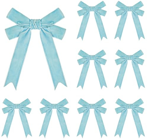 Kunjocy 10 Pcs Flannel Christmas Bows, Velvet Double Christmas Bows Christmas Tree Ornaments Bows Christmas Wreaths Bows for Xmas Garland Home Holiday Party Gift Wrapping (Light Blue)