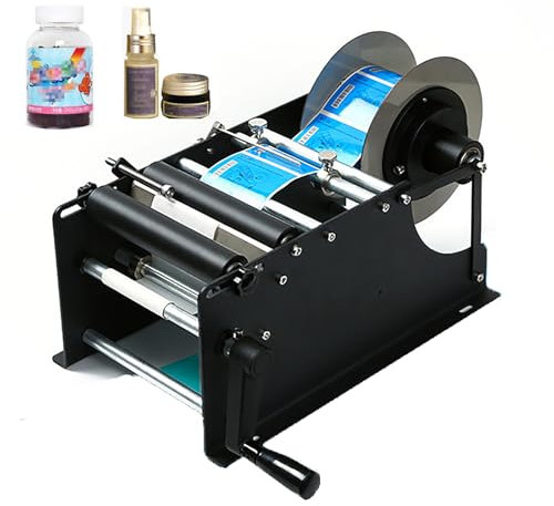 Halvautomatisk Etiketteringsmaskin För Flaskor, Manuell Rund Flasketikettapplikator, Justerbar Etikettstorlek, 15-30 St/min Och Ingen Bubbelrynkeffekt, För Kosmetika, Drycker, Livsmedel