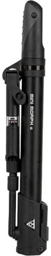 Topeak Mini Morph G (TMM-2GB) – Compact Dual-Action Mini Floor Bike Pump with In-Line Gauge (140 PSI / 9.6 Bar), Fold-Out Foot Pad, Flexible Hose & Mount Bracket – Presta, Schrader & Dunlop Compatible