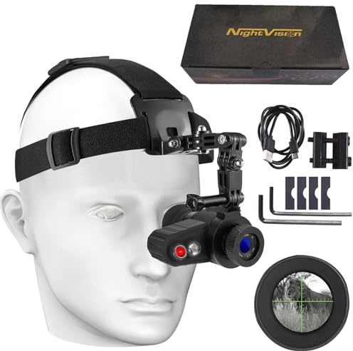 Gafas de visión nocturna con zoom óptico 7X, distancia visual de 850 nm, monóculo recargable, montaje en la cabeza con correa elástica, cursor cruzado para una mejor orientación