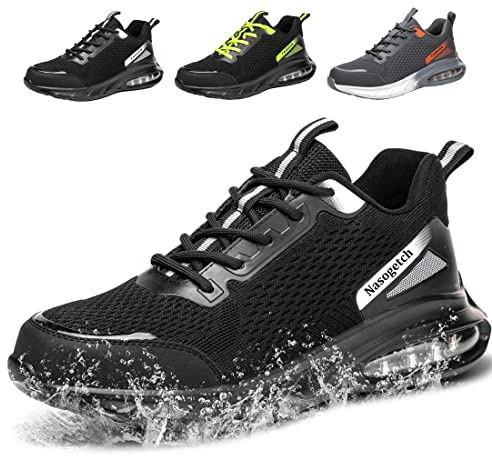 Fadezar Imperméable Chaussures de Sécurité Hommes Femmes Légère Confortable Chaussures de Travail Antidérapant Embout Acier Basket de Securite Noir EU 39