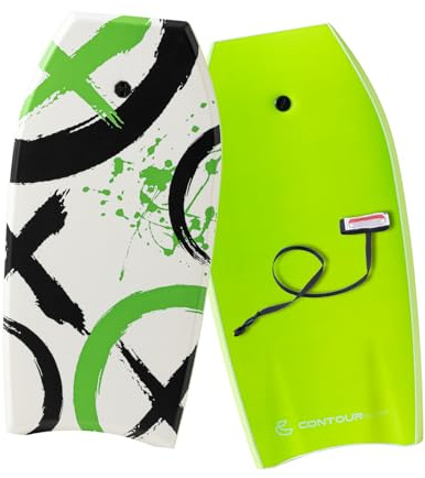 CONTOUR SURF Breeze 41 Bodyboard for Beginners – Lightweight EPS Core Body Board with IXPE Deck, HDPE Slick Bottom, Crescent Tail & Coiled Wrist Leash for Beach Surfing and Wave Riding (White)