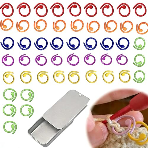 Lot De 50 Anneaux Marqueurs Pour Tricot,Marqueur De Maille Crochet Metal, Stitch Markers Knitting, Marqueurs Verrouillages, Marqueur Tricot Colorés Avec Boîte De Rangement Pour Bricolage Couture