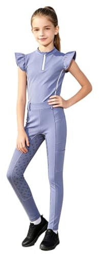 Rswnyirn flickor 2-delar Ridkläder, träningsoverall, topp, ridskjorta med ridleggings, skinny byxor, tights barn, ridset