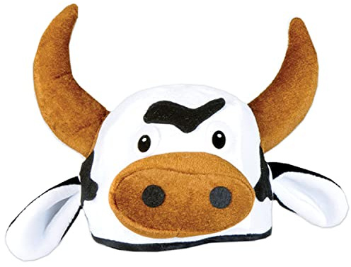 Beistle NoveltBeistle Cappello Unisex in Peluche a Forma di Testa di Mucca, Cappello a Tema Occidentale, Accessori per Feste a Tema Animali della Fattoria, Copricapo per Costume di Halloween,