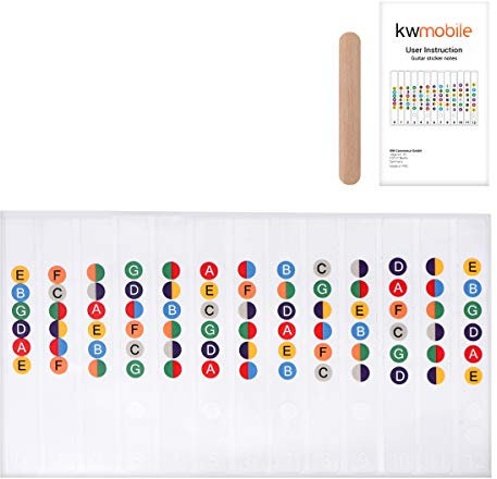 kwmobile Gitarren Griffbrett Noten Aufkleber - mit Anleitung - Anfänger Gitarrengriffbrett Sticker - für akustische und E-Gitarre - Transparent
