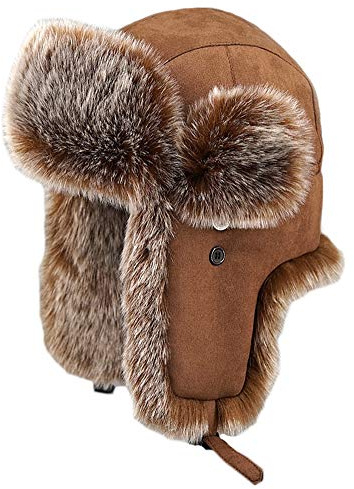 Insun Unisex Chapka Suède Chapeau de Trappeur en Fausse Fourrure Chaud Anti Vent Ushanka Chapeau de Chasse Russe Marron XL